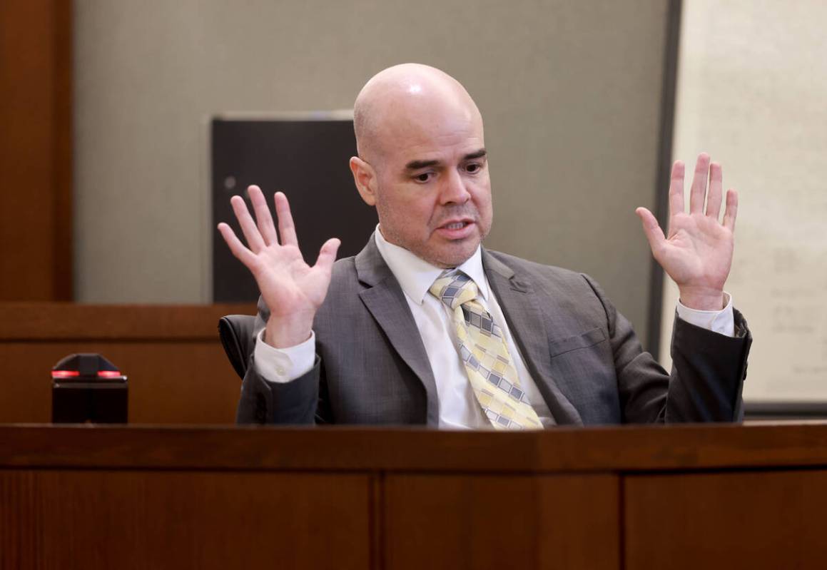 Robert Telles speaks to the jury from the witness stand on the eighth day of his murder trial a ...