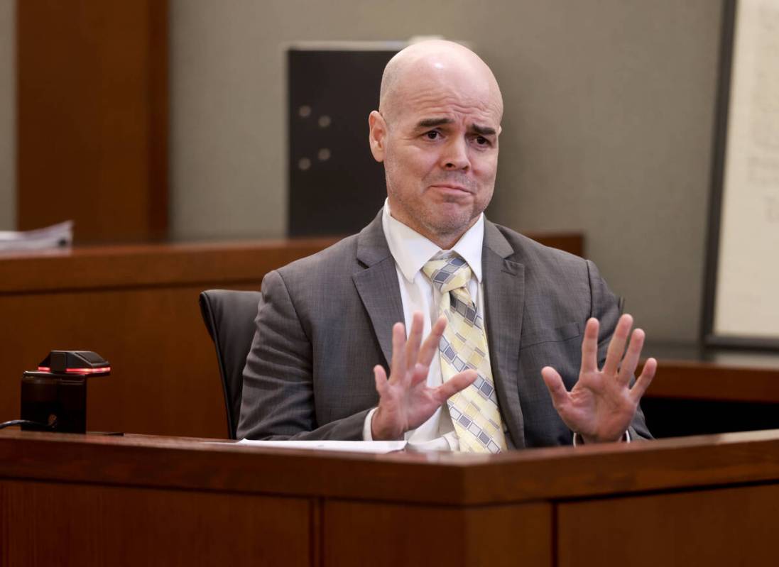 Robert Telles speaks to the jury from the witness stand on the eighth day of his murder trial a ...