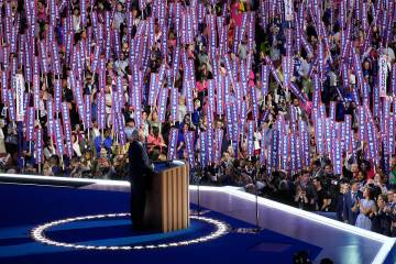 Democratic vice presidential nominee Minnesota Gov. Tim Walz speaks during the Democratic Natio ...