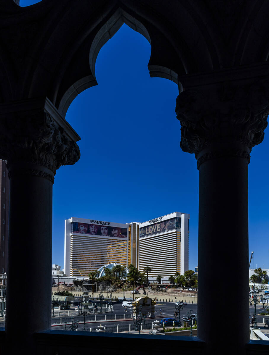 Viewed from the Venetian, the volcano area is deconstructed as demolition continues at the Mira ...