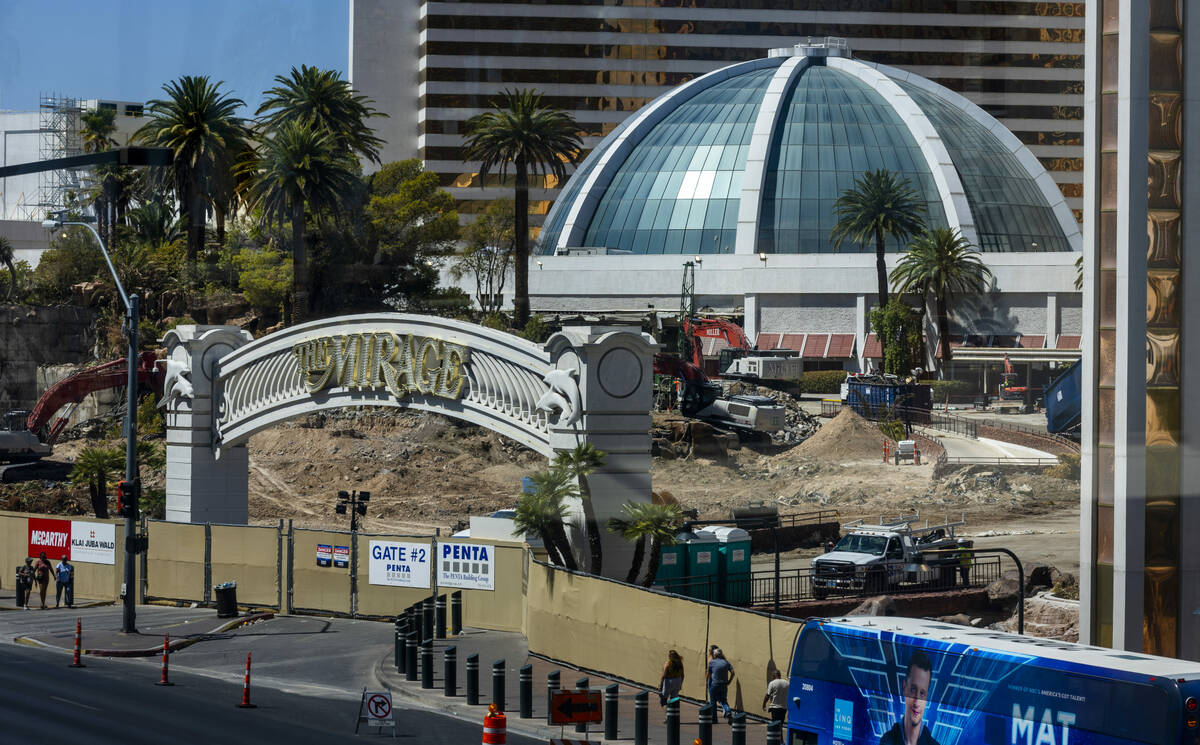 The main entrance remains as the volcano area is deconstructed while demolition continues at th ...