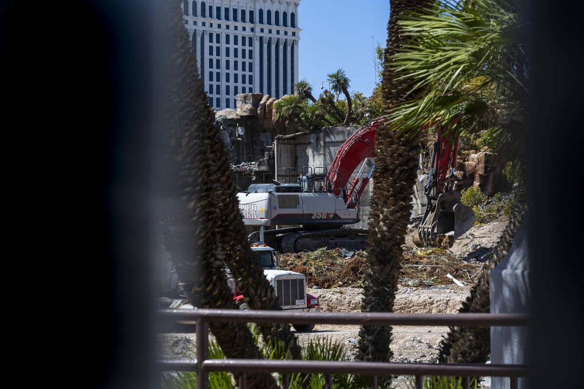 The volcano area is deconstructed as demolition continues at the Mirage on Thursday, Aug. 22, 2 ...