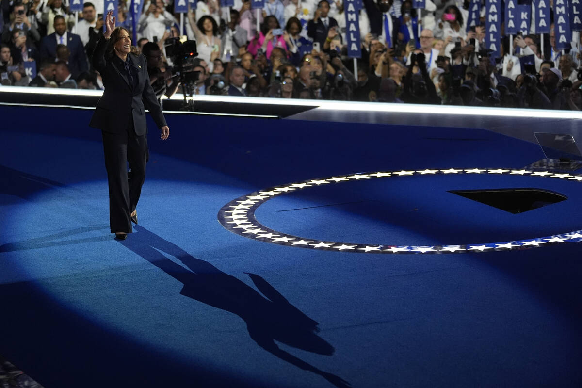 Demoratic presidential nominee Vice President Kamala Harris speaks during the Democratic Nation ...