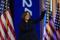 Democratic presidential nominee Vice President Kamala Harris speaks during the Democratic Natio ...