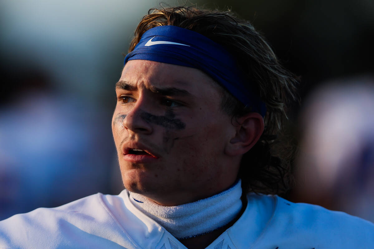 Sierra Vista quarterback Charles Butera regroups at the end of the first quarter during a footb ...