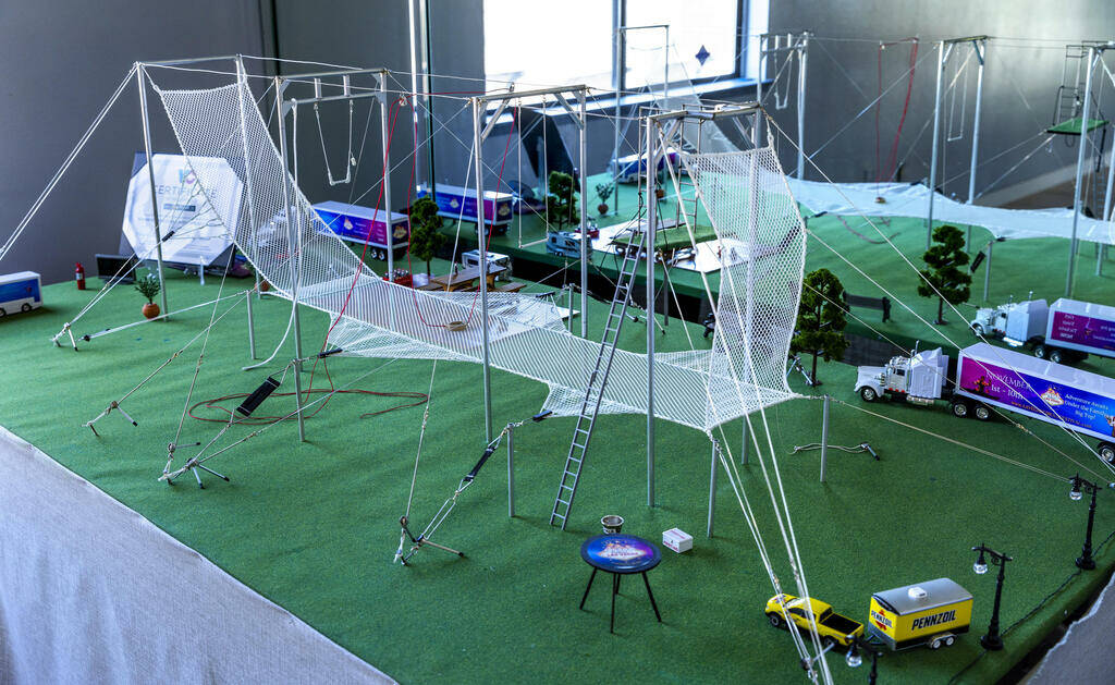 Renato Fernandes built a scale model of his backyard trapeze which he presented as a visual aid ...