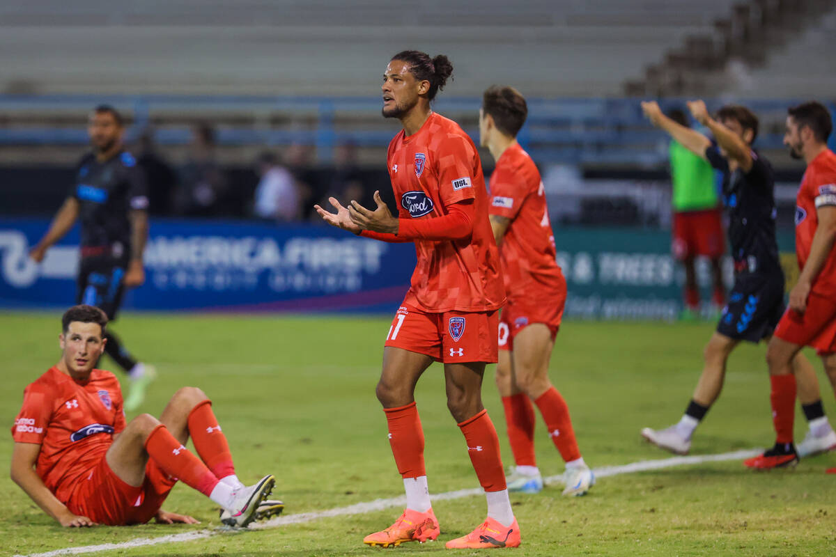 Indy Eleven defender James Musa (41) reacts after the Lights FC scored a point during a soccer ...