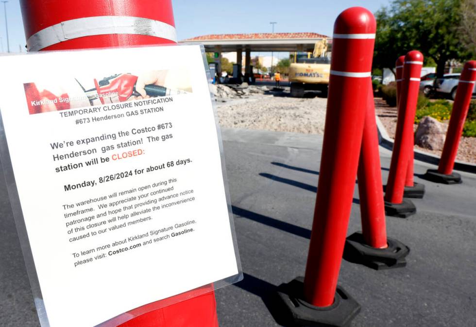 A sign informing customers that the gas station at Costco wholesale stores on Marks Street is c ...