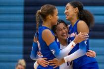 Bishop Gorman junior Brooklynn Williams (12), sophomore Chloe Lopez (13) and junior Ayanna Wats ...