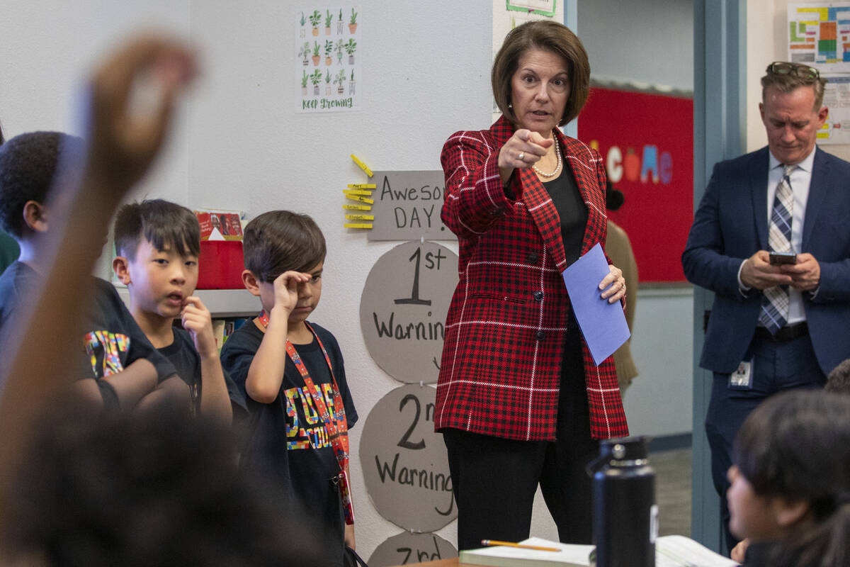 U.S. Sen. Catherine Cortez Masto, D-Nev., visits with the students of Kimberly Pacheco’s ...