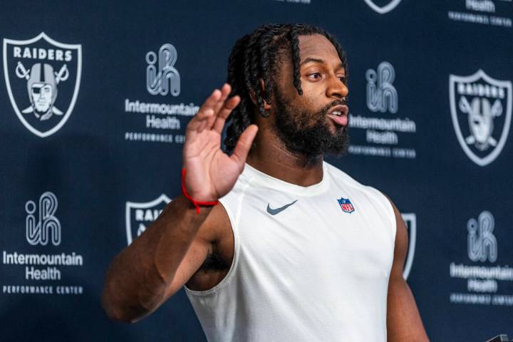 Raiders safety Chris Smith II (29) answers a question during a media interview after practice a ...