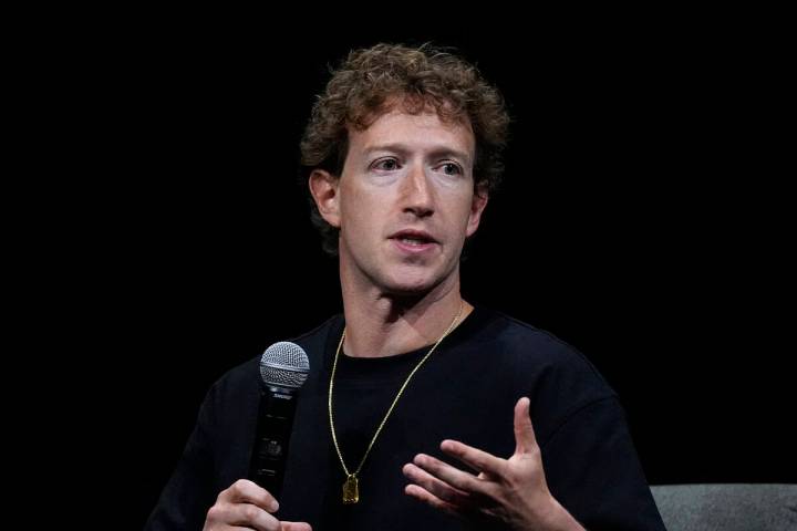 Mark Zuckerberg, chief executive officer of Meta, makes a point during an appearance at SIGGRAP ...