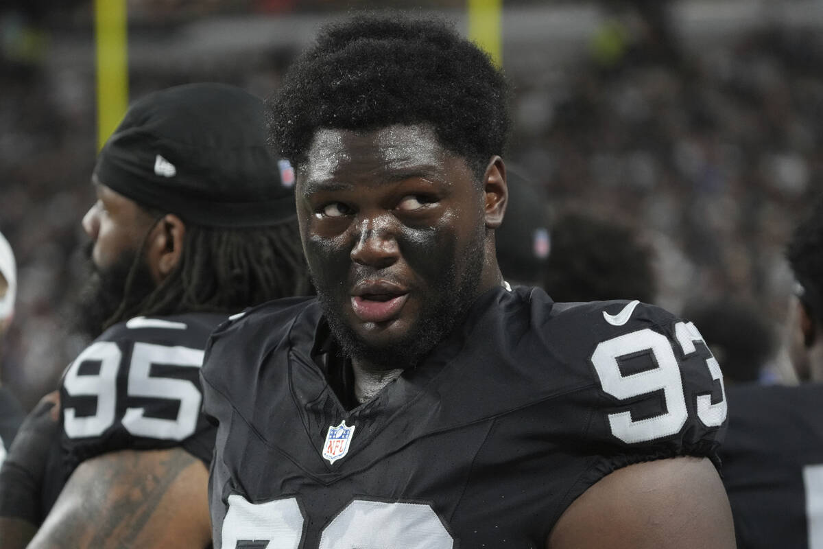 Las Vegas Raiders defensive tackle Byron Young (93) during the first half of an NFL preseason f ...