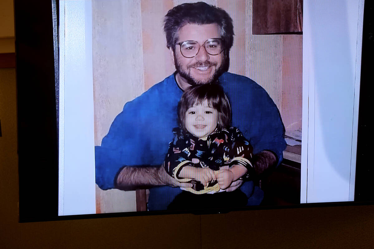 A family photo of Jeff German with one of his nieces is shown in court during the penalty phase ...