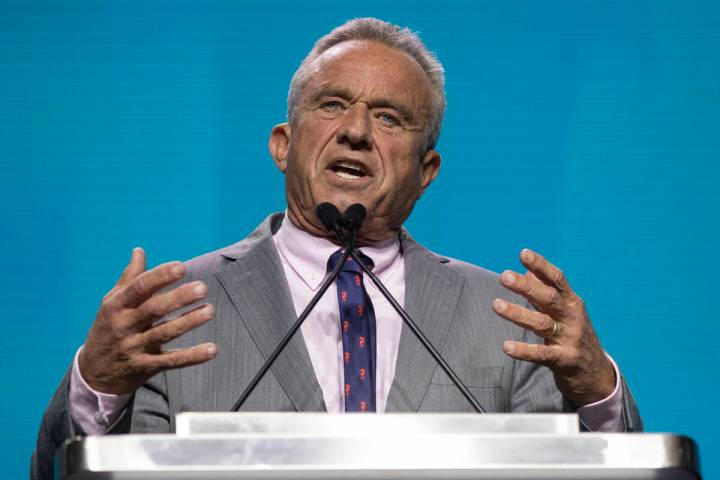 Robert F. Kennedy Jr. speaks during the Freedom Fest at the Caesars Forum Conference Center, Fr ...