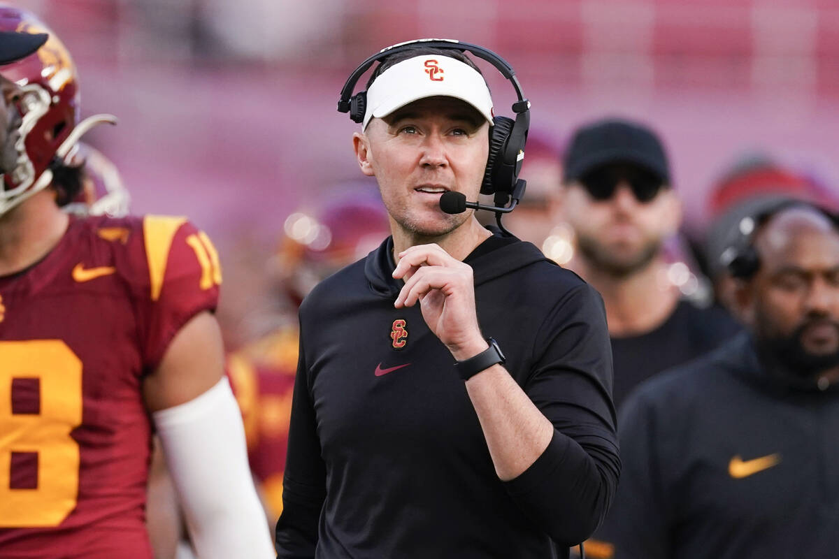 Southern California coach Lincoln Riley watches during the second half of the team's NCAA colle ...