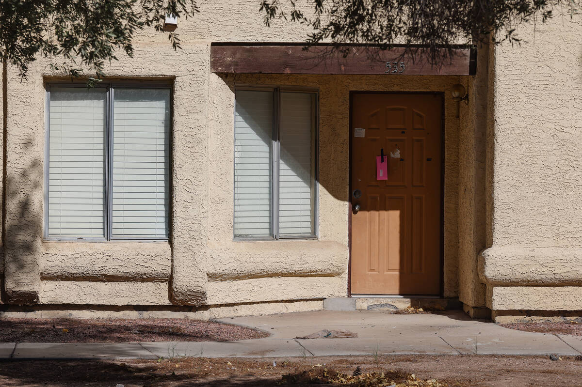 A notice from the city taped to a door in Somerset Park in Henderson, Tuesday, Aug. 27, 2024. R ...