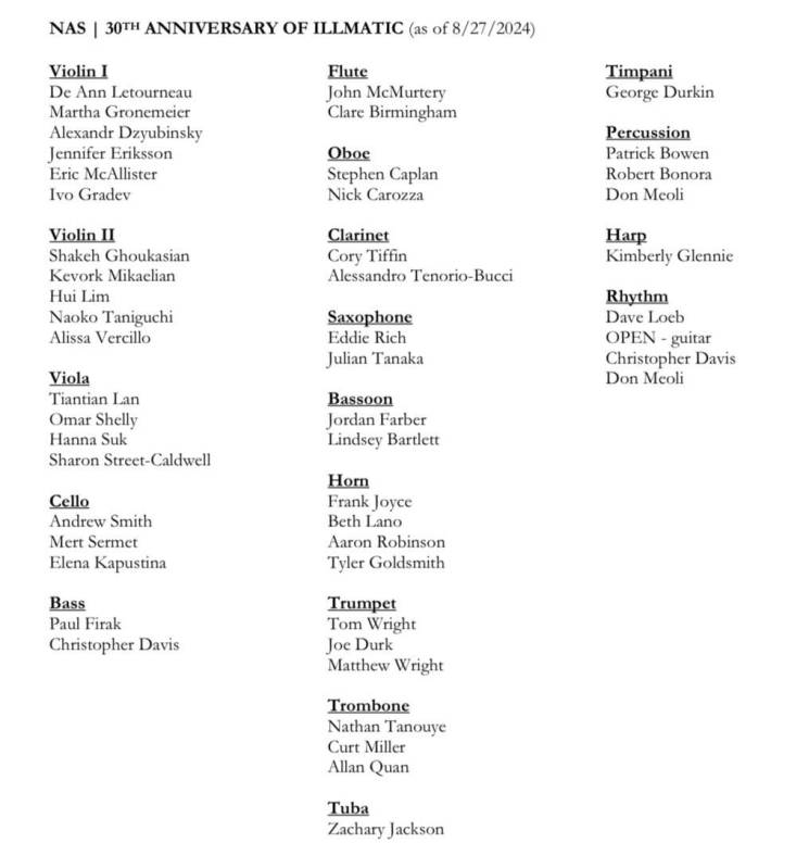 The list of the orchestra assigned to Nas’s performances at Encore Theater.