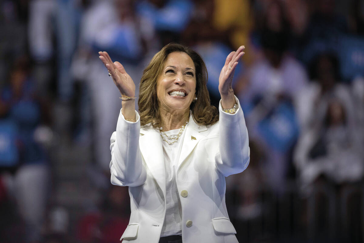 Democratic presidential nominee Vice President Kamala Harris speaks at a campaign rally Thursda ...