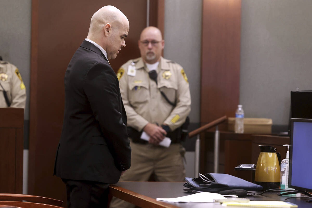 Robert Telles reacts to the guilty verdict in his murder trial at the Regional Justice Center i ...