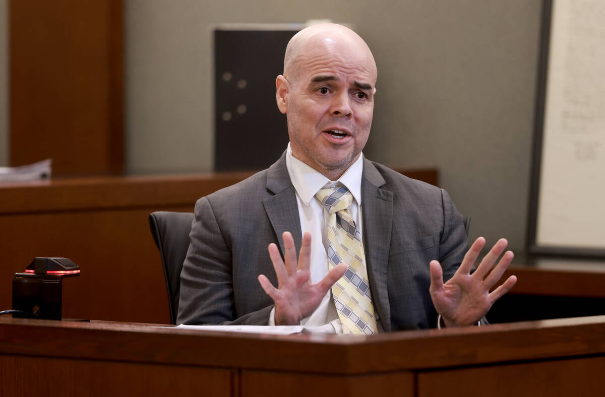 Robert Telles speaks to the jury from the witness stand on the eighth day of his murder trial a ...