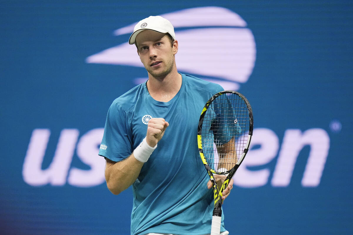 Botic van de Zandschulp, of the Netherlands, gestures to his corner after a second round match ...