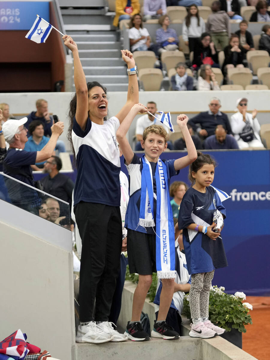 Hila Berdichevsky, wife of wheelchair tennis player Israel's Adam Berdichevsky, celebrates the ...