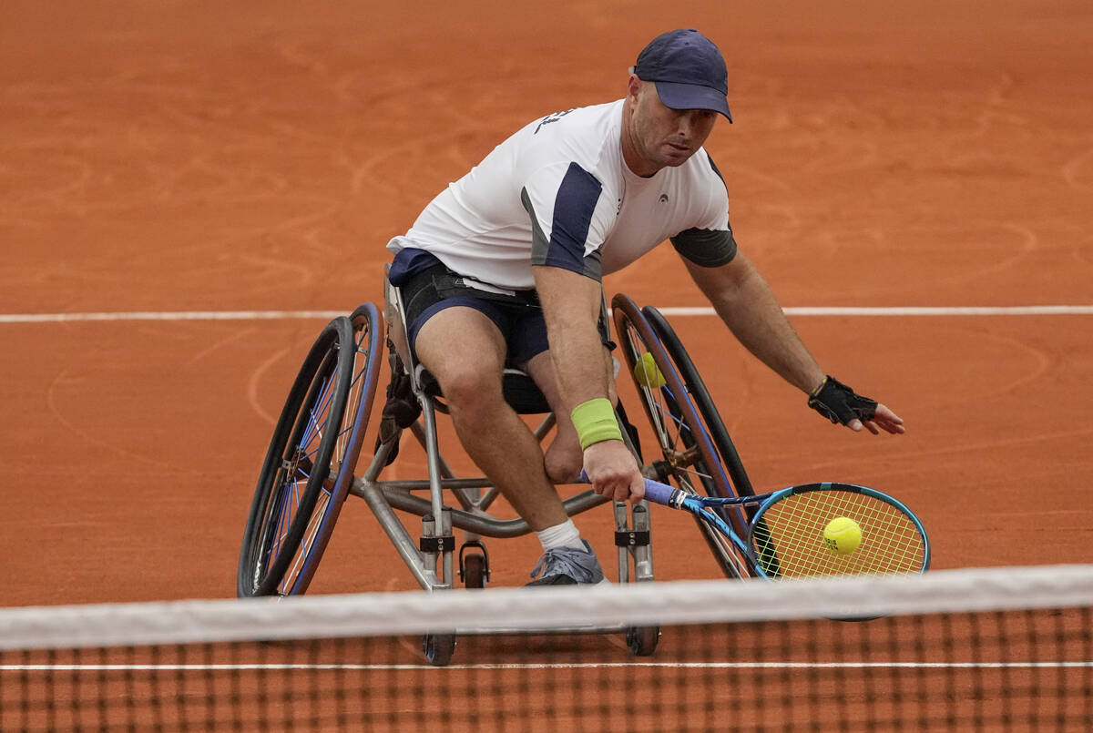 Israel's Adam Berdichevsky returns the ball to Italy's Luca Arca during their 2024 Paralympics ...