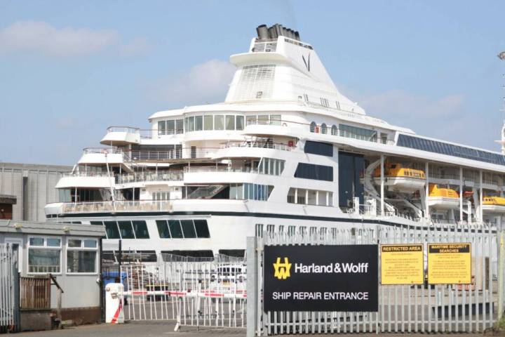 The Odyssey, a US cruise liner operated by Villa Vie Residences docked at Harland & Wolf ship r ...