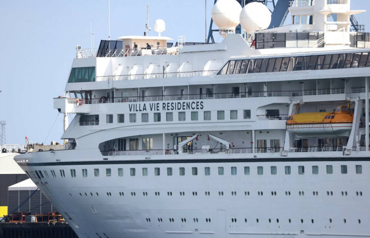 The Odyssey, a US cruise liner operated by Villa Vie Residences docked at Harland & Wolf ship r ...