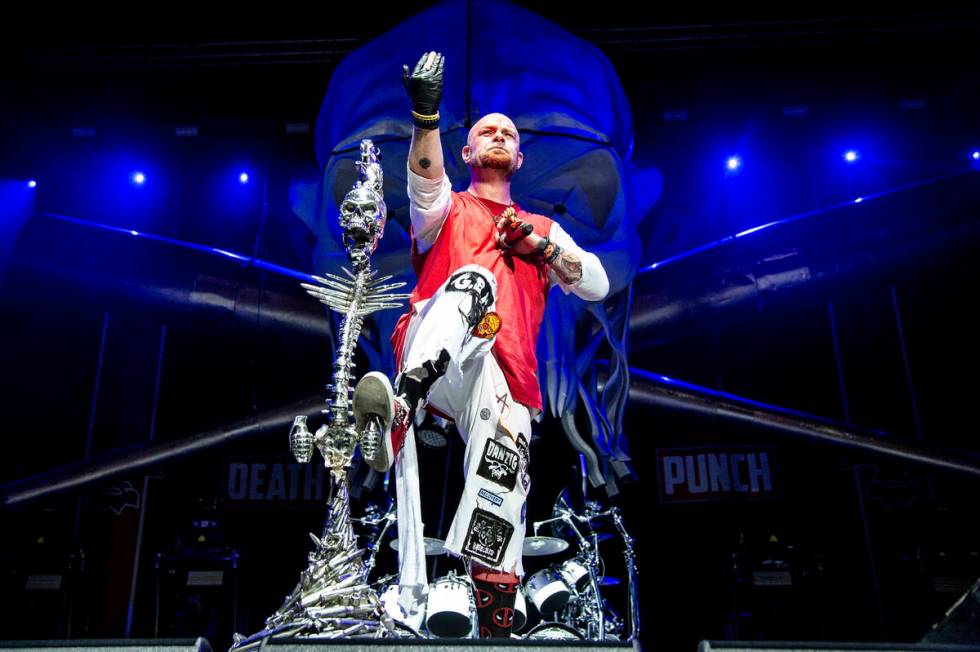 Ivan L. Moody of Five Finger Death Punch seen at the Ruoff Home Mortgage Music Center on Friday ...