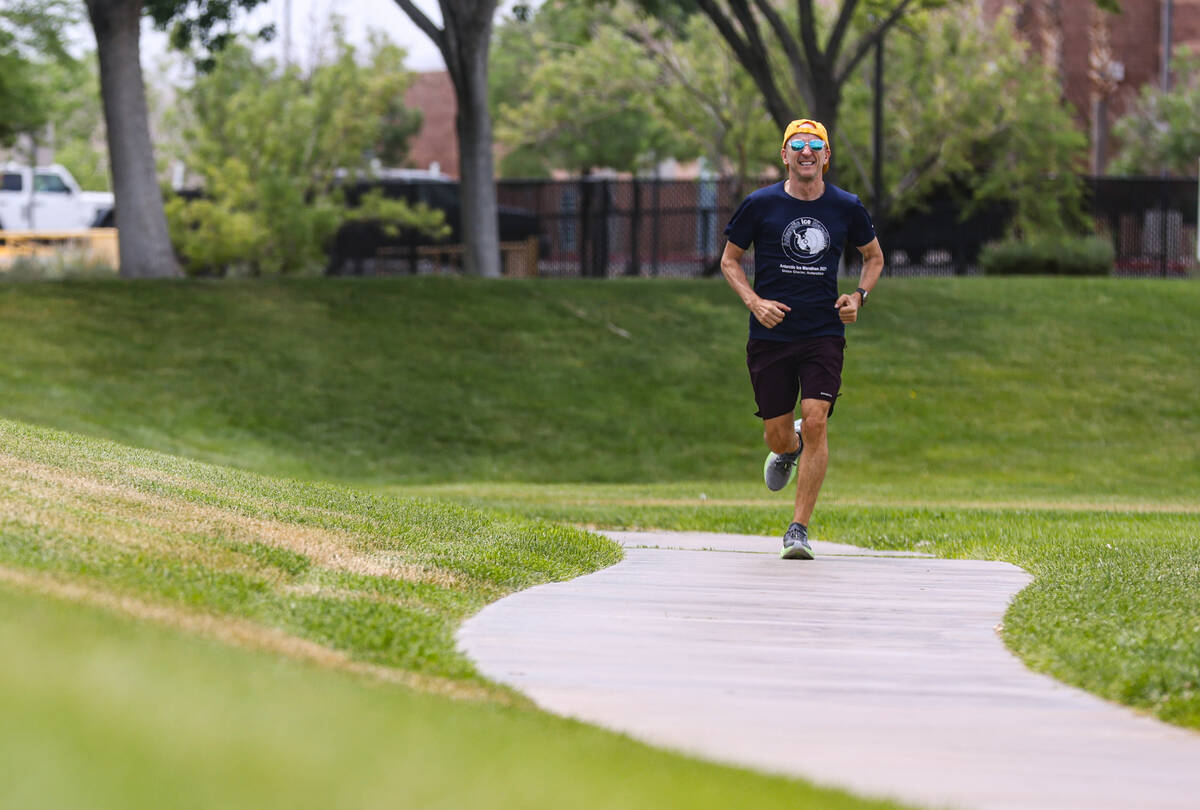 Derek Stefureac runs in Willow Park in Las Vegas, Tuesday, June 18, 2024. Despite being diagnos ...