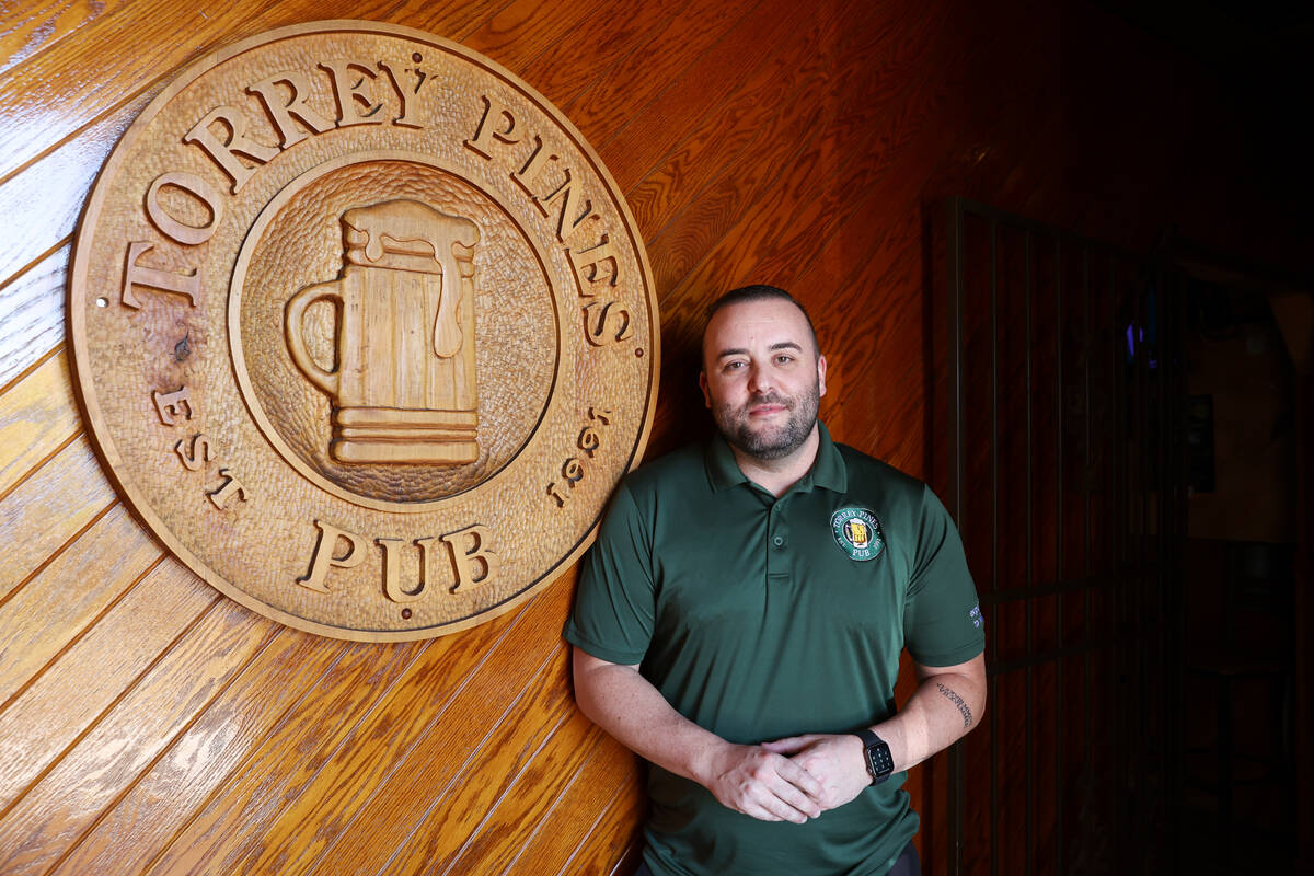 Kristopher Morahan, co-owner of Torrey Pines Pub, at the bar and restaurant on Wednesday, Aug. ...