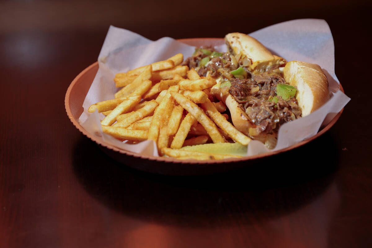 The Philly Cheesesteak at Torrey Pines Pub on Wednesday, Aug. 21, 2024, in Las Vegas. (Ellen Sc ...