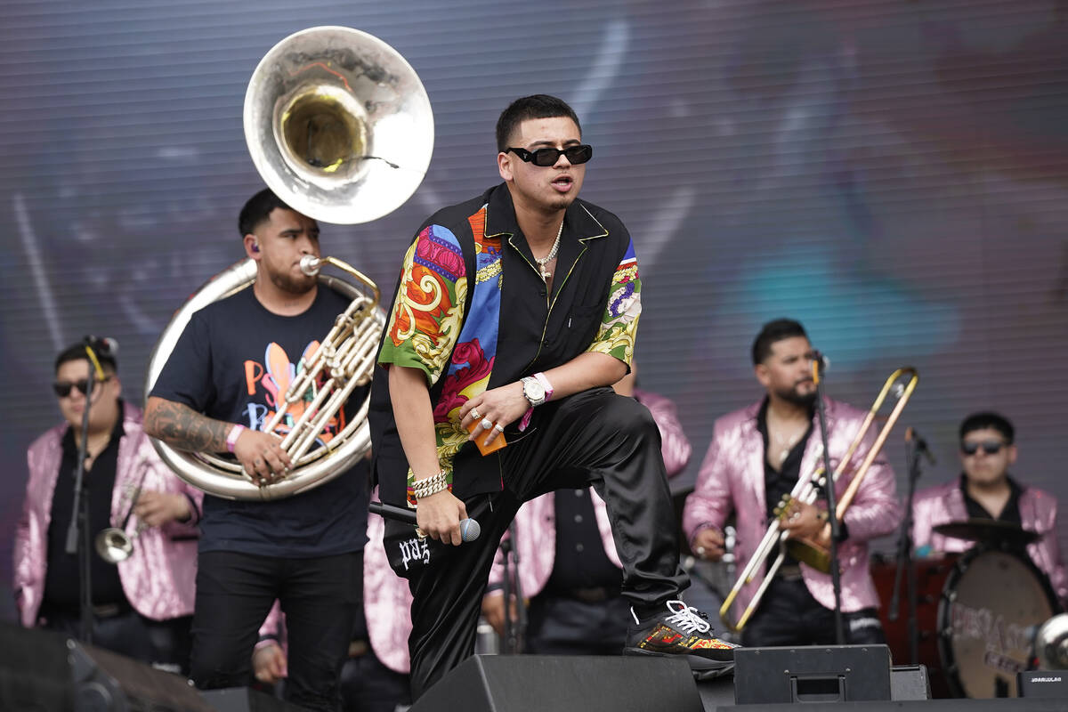 Fuerza Regida performs at the Suenos music festival on Sunday, May 29, 2022, at Grant Park in C ...