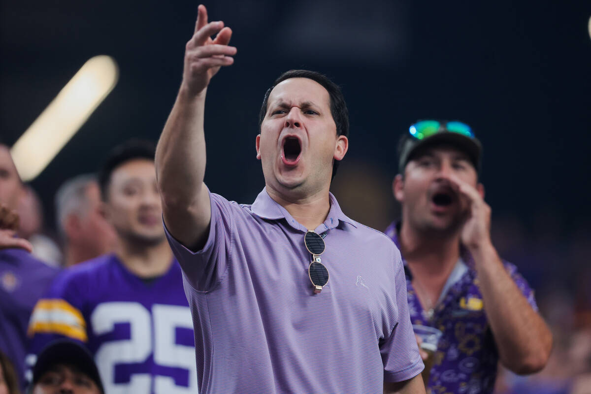 LSU fans boo the referees during the Vegas Kickoff Classic NCAA football game between LSU and S ...