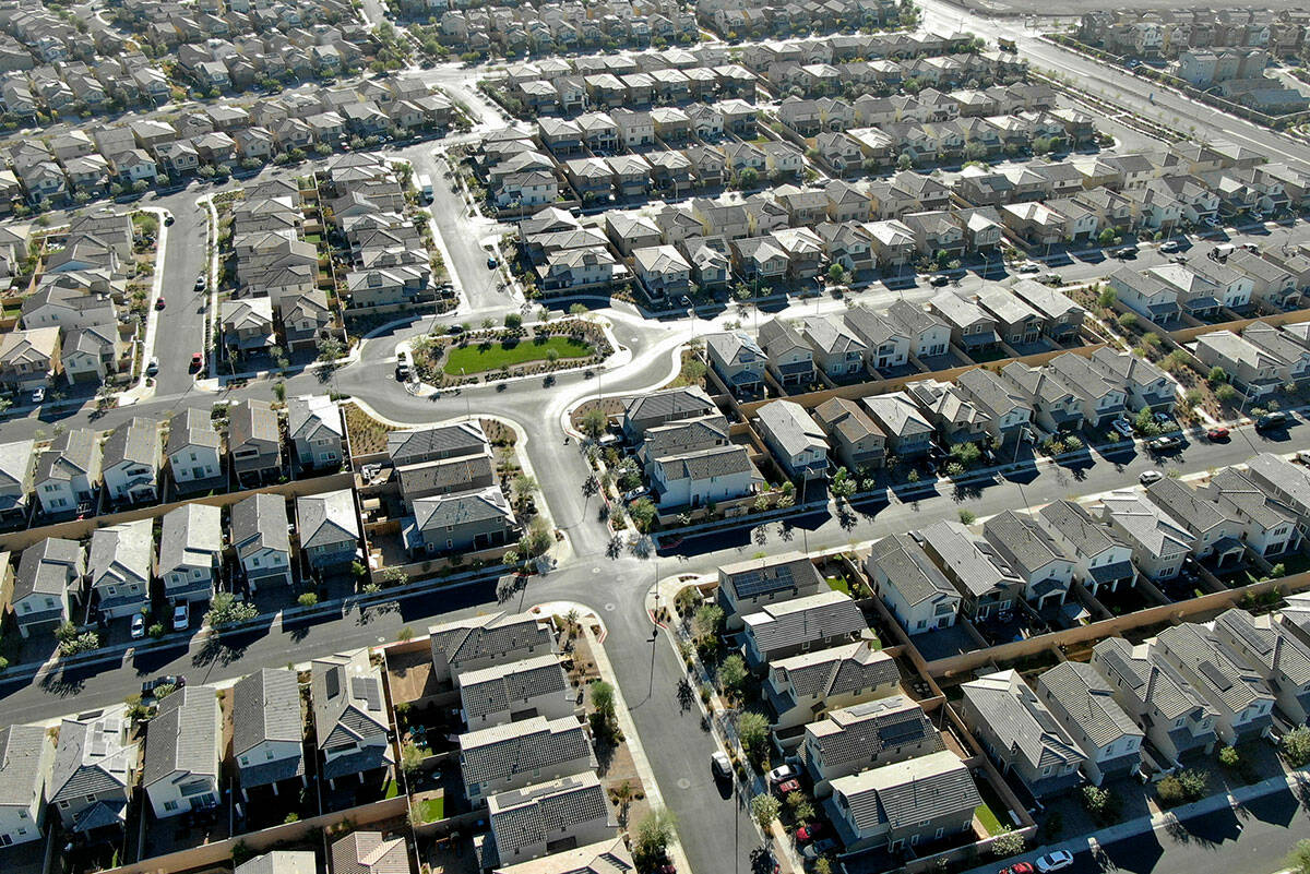 An aerial view of housing developments east of Boulder Highway on Warm Springs Road. (Michael Q ...