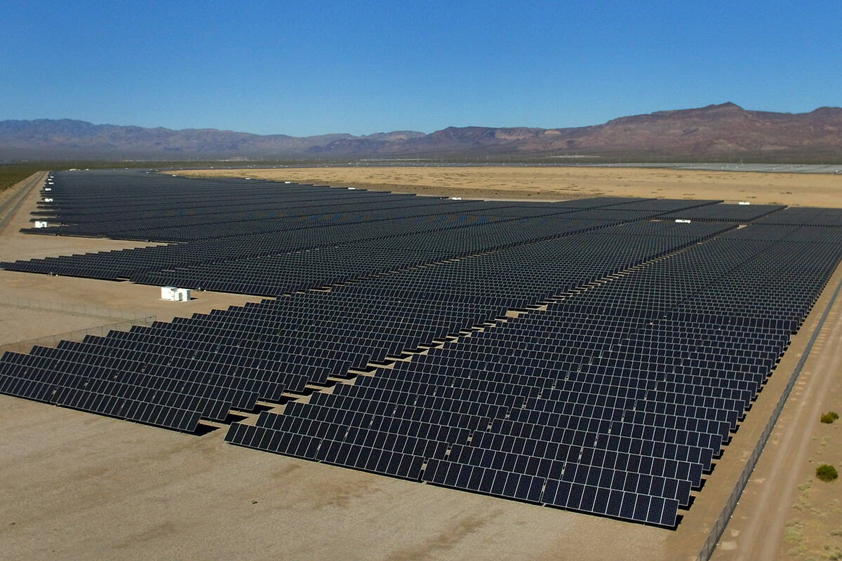 Solar panels in Boulder City photographed on Friday, July 2, 2019, in Henderson. (Bizuayehu Tes ...