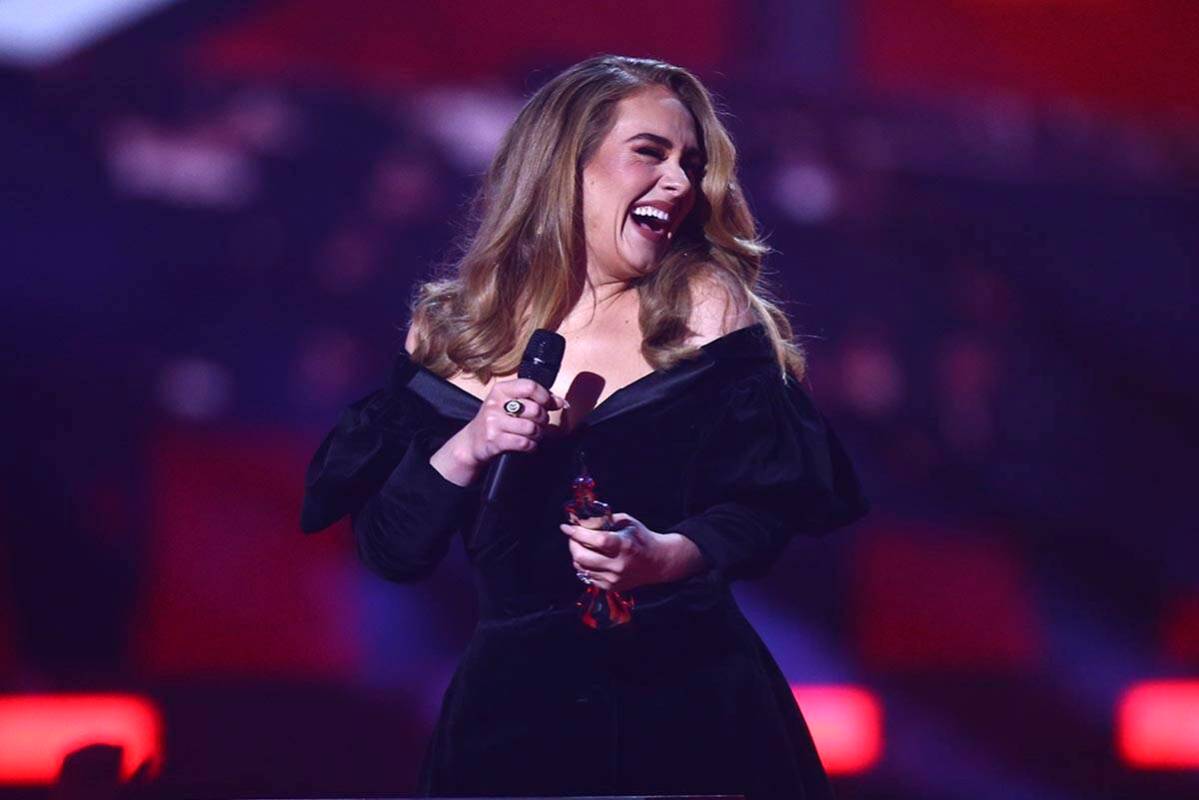 Adele on stage to accept the award for Album of the Year at the Brit Awards 2022 in London Tues ...