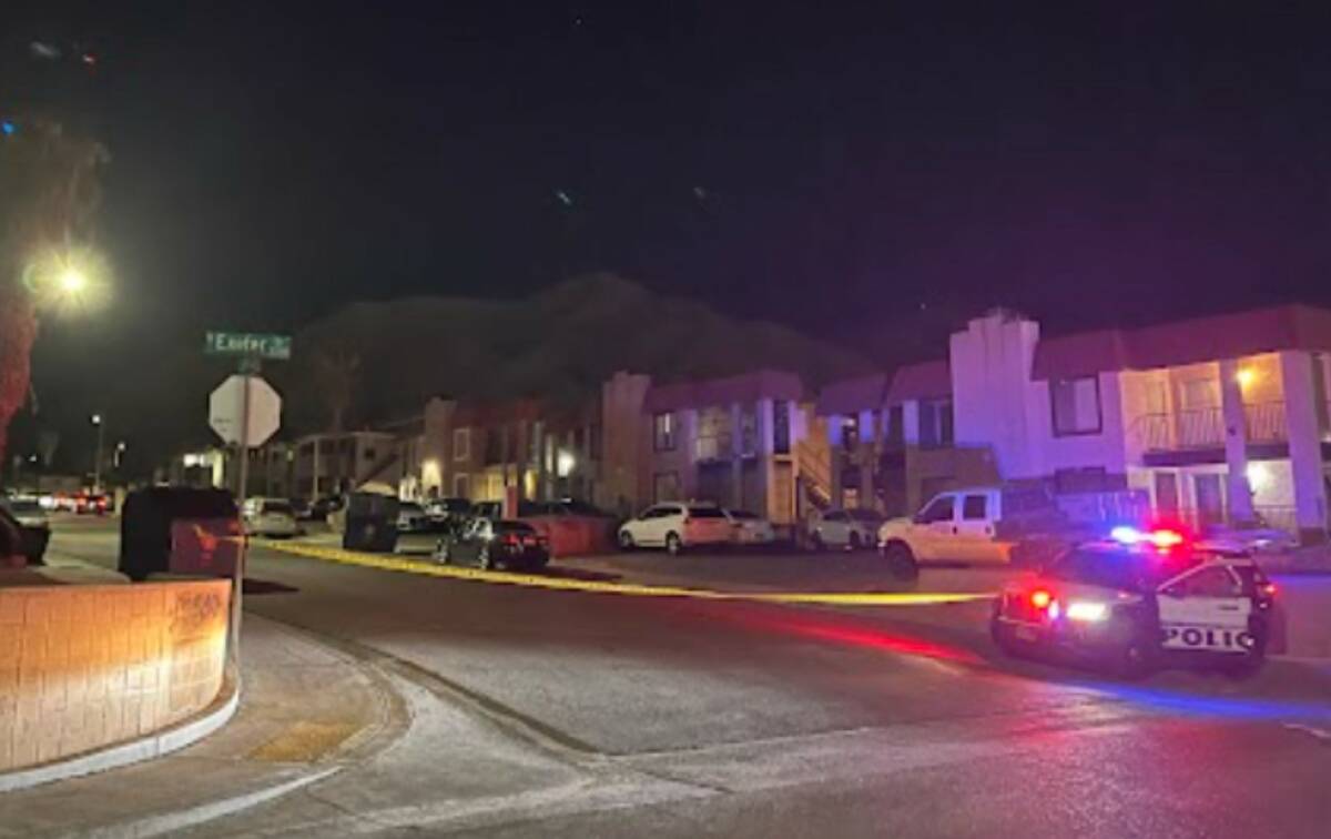 Police investigate a homicide that occurred in the 6900 block of Kepler Drive in Las Vegas on S ...