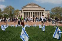 Hundreds of small Israeli flags are seen on a Columbia University Campus lawn back in April. No ...