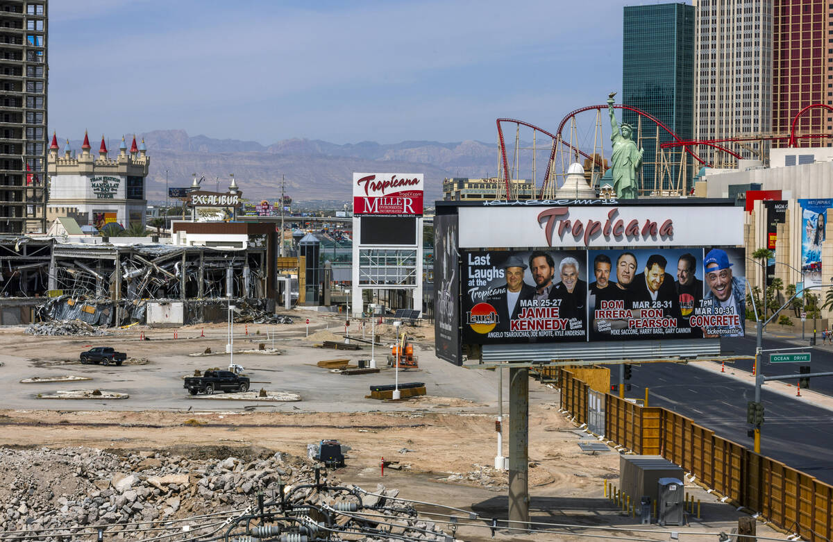 Some of the Tropicana signage remains as GGG Demolition, Inc., continues the deconstruction in ...