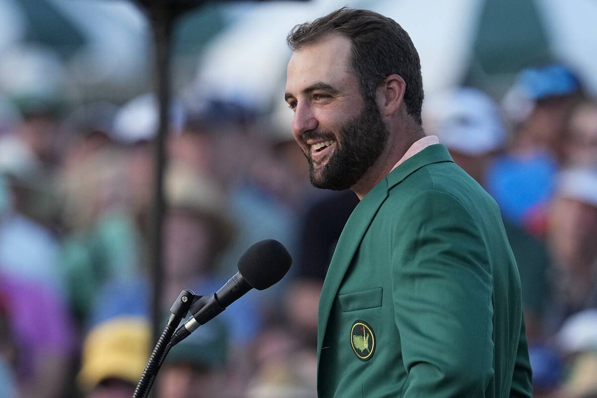 Scottie Scheffler speaks after winning the Masters golf tournament at Augusta National Golf Clu ...