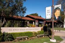 FILE - The Ronald Reagan Presidential Library and Museum entrance in Simi Valley, Calif. (David ...