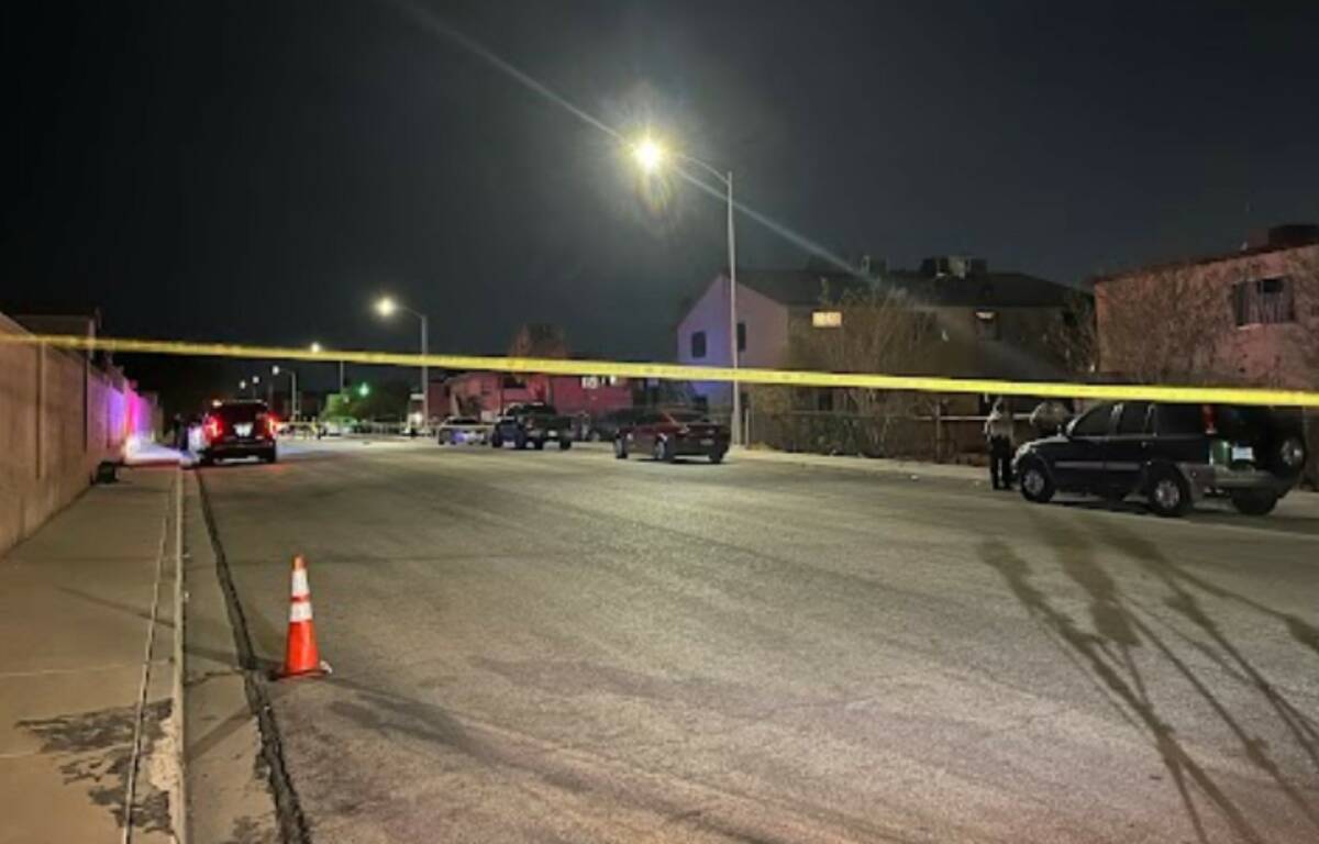 Police investigate a homicide that occurred in the 6900 block of Kepler Drive in Las Vegas on S ...