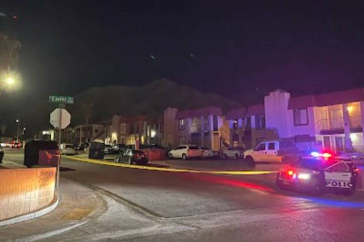 Police investigate a homicide that occurred in the 6900 block of Kepler Drive in Las Vegas on S ...