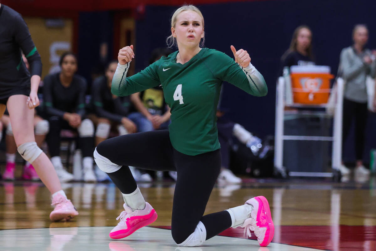 Palo Verde outside hitter Julia Hille reacts as the ball goes out of bounds during a volleyball ...