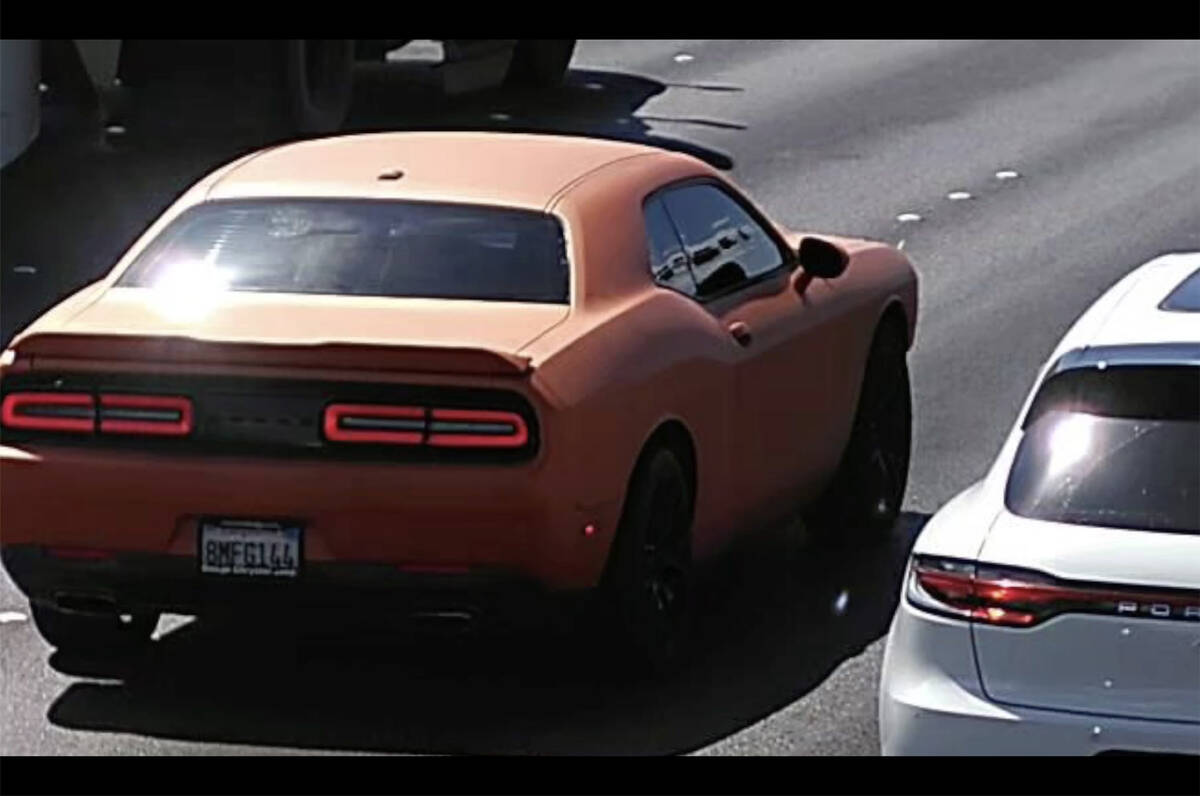 An orange 2015 Dodge Challenger bearing California plate 8MFG144, fled from the Aug. 28, 2024, ...