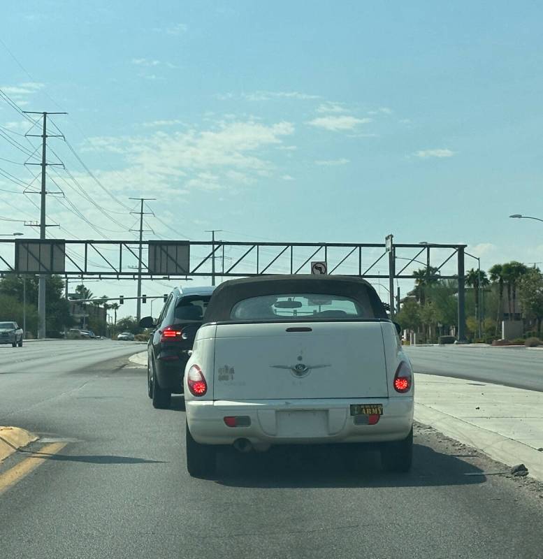 A vehicle with no license plate travels on St. Rose Parkway, just south of the 215 Beltway in H ...