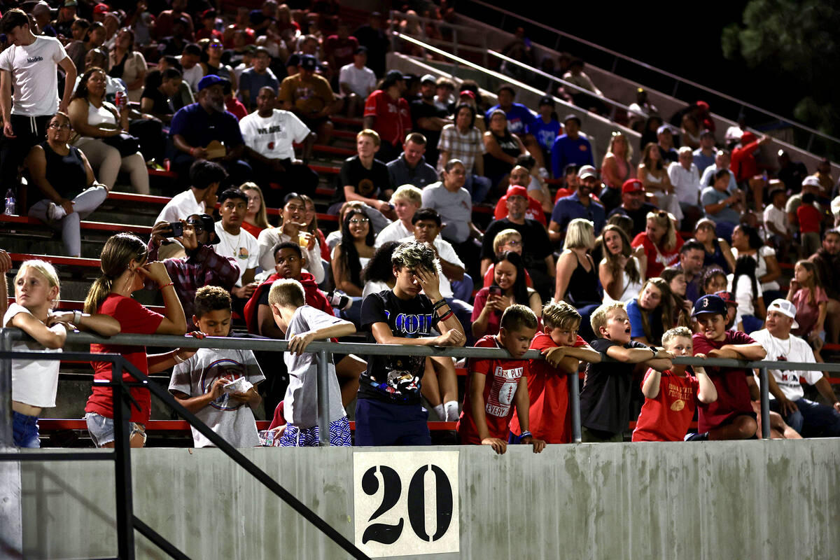 Fans watch the Bishop Gorman-Mater Dei game Friday, Sept. 6, 2024, in Santa Ana, Calif. (L.E. B ...